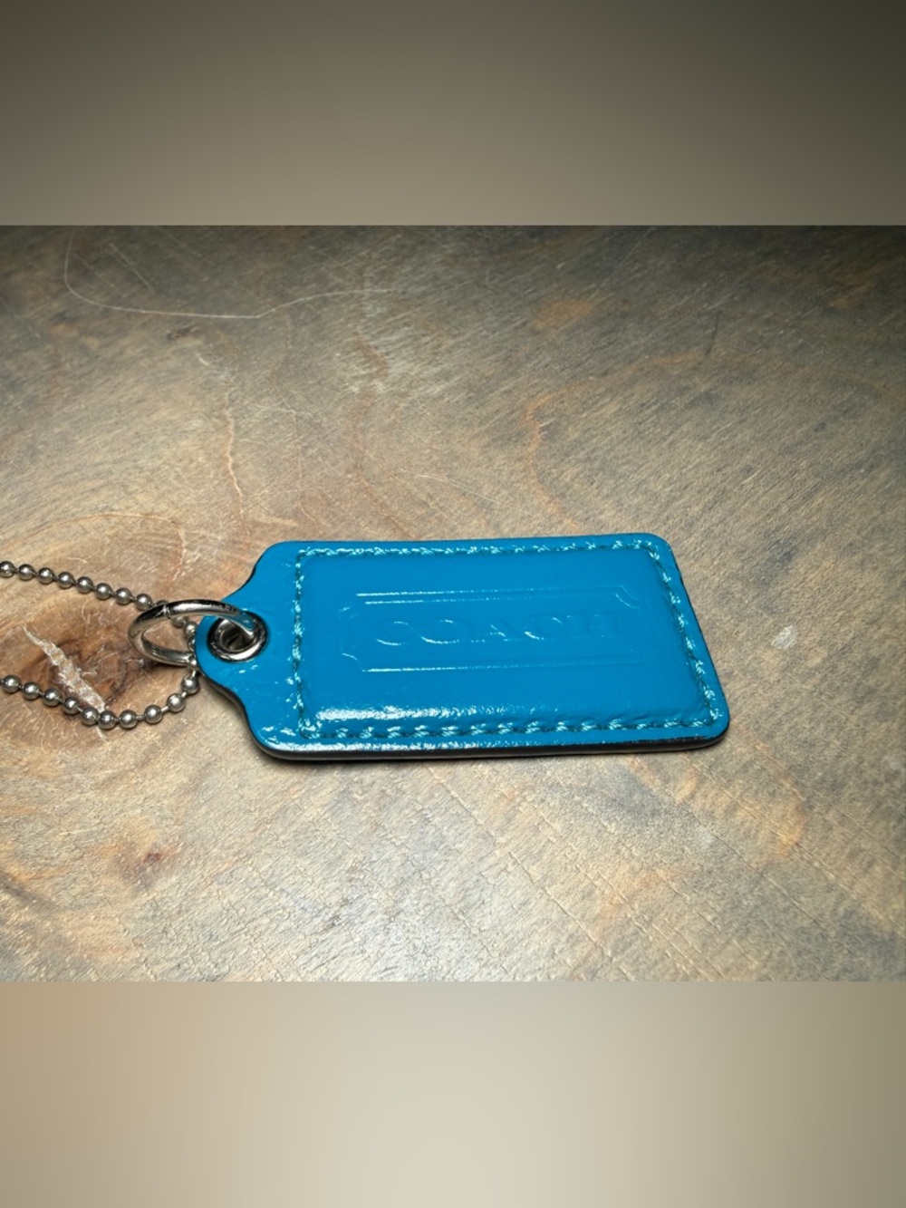 Coach Shiny electric blue big Patent Leather Bag Tag with Chain
